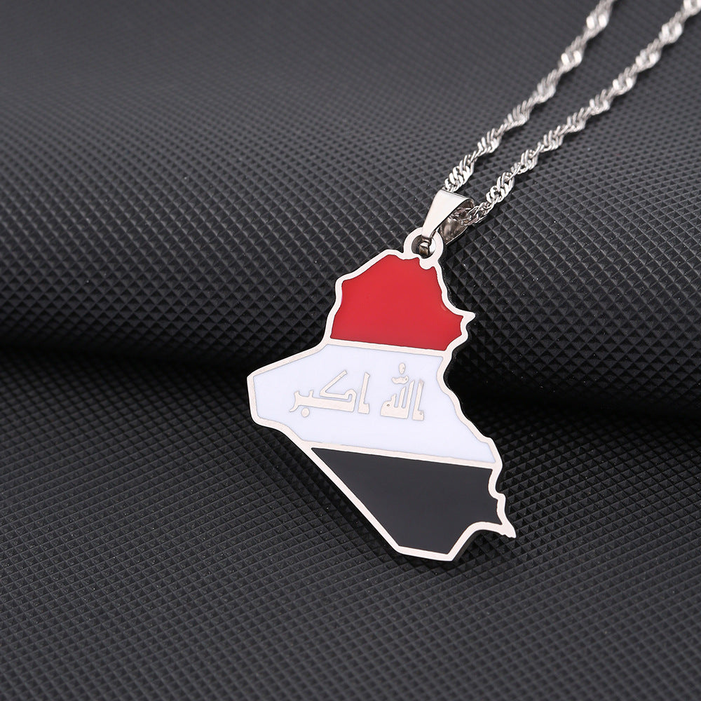 Gold Plated Stainless Steel Republic of Iraq Map Pendant Necklace