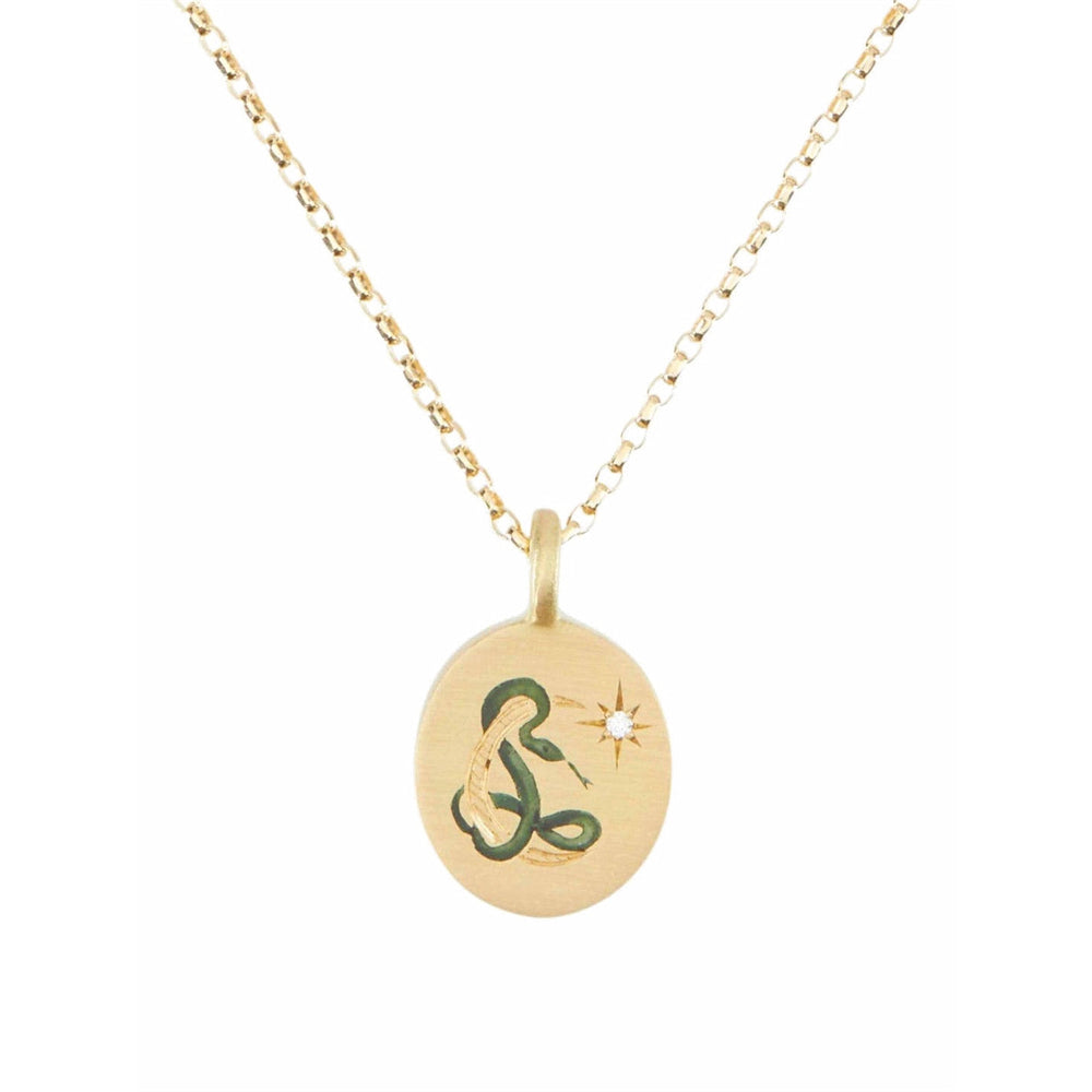 Stainless Steel Snake And Moon 18K Gold Plated Enamel Necklace