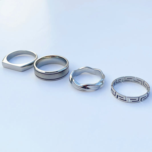 Minimalist 4 Different Designs Stainless Steel Silver Band Rings For Men