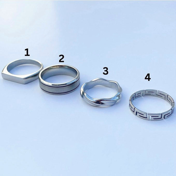 Minimalist 4 Different Designs Stainless Steel Silver Band Rings For Men