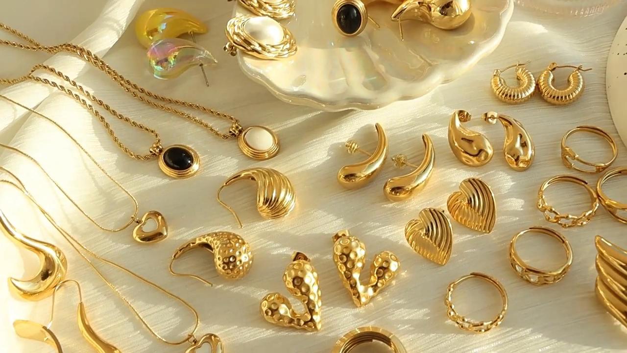 Load video: Welcome to the Only U Jewelry channel! In this video, we&#39;re excited to present our exquisite collection of stainless steel jewelry, featuring earrings, necklaces, bracelets, and rings in gold and silver. Watch as we put our jewelry to the test with a waterproof test and explore the effects of wearing them on the body.