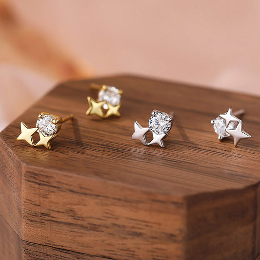 Daily Wear Four Pointed Star Zircon Hypoallergenic Sterling Silver Stud Earrings