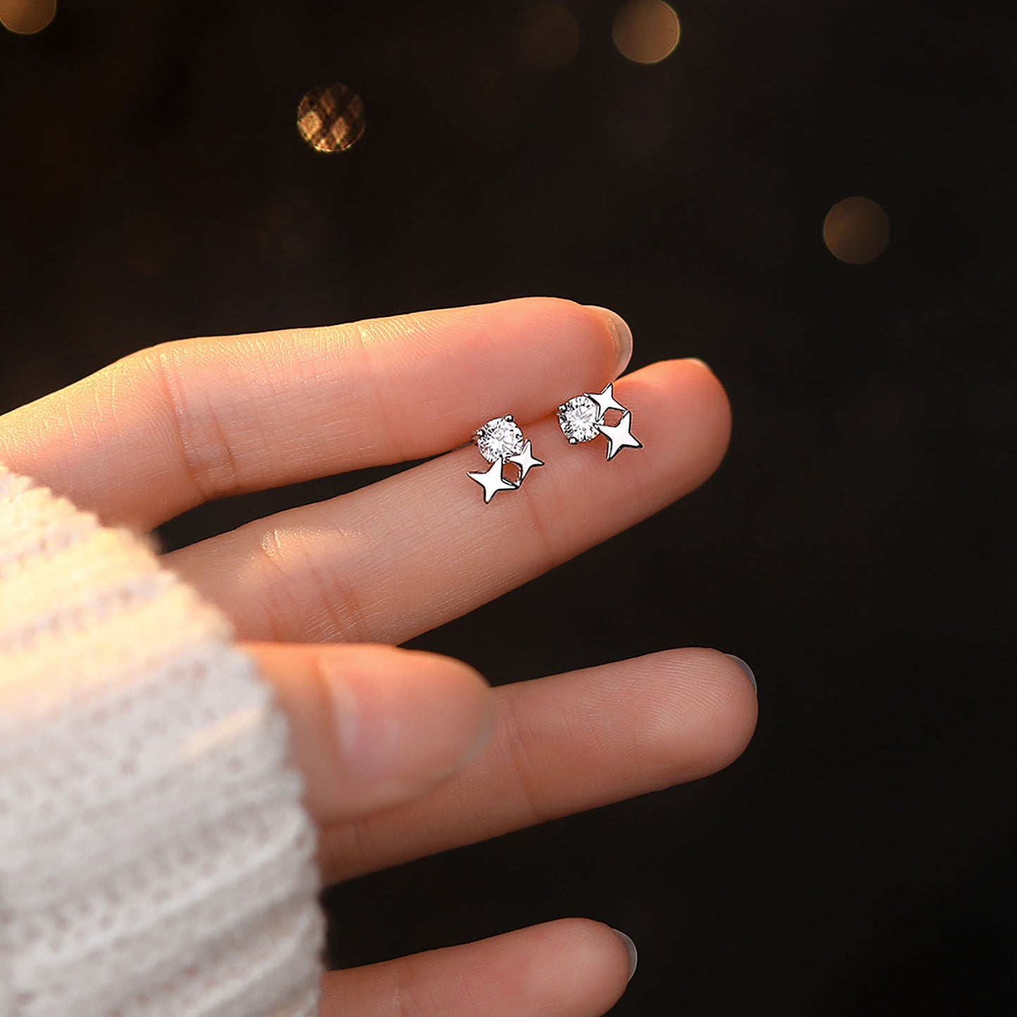 Daily Wear Four Pointed Star Zircon Hypoallergenic Sterling Silver Stud Earrings