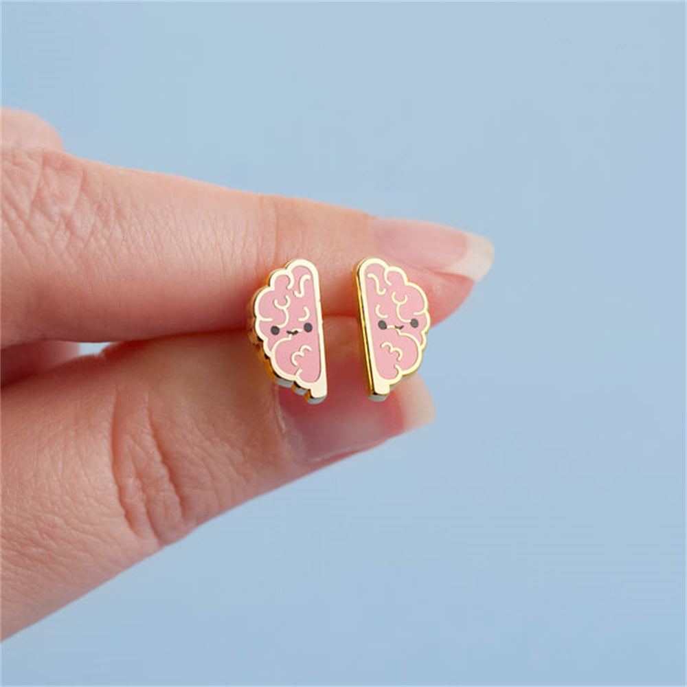 316L Stainless Steel Enamel Cute Brain Earrings