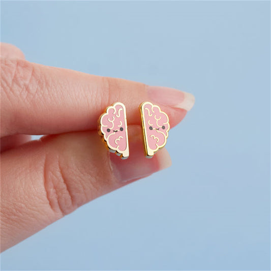 316L Stainless Steel Enamel Cute Brain Earrings