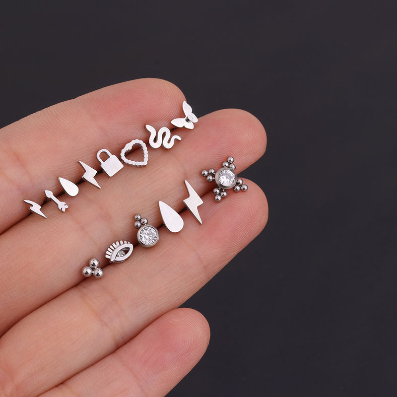 18K Gold Plated 316L Steel Lightning Snake Heart Small Stud Earrings For Women