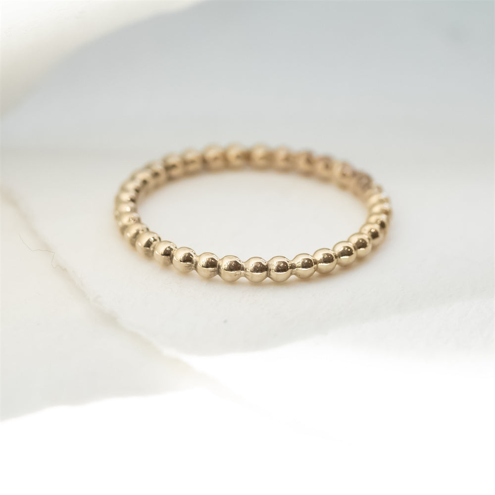 Minimalist 925 Sterling Silver Gold Beaded Thin Wedding Bridal Ring