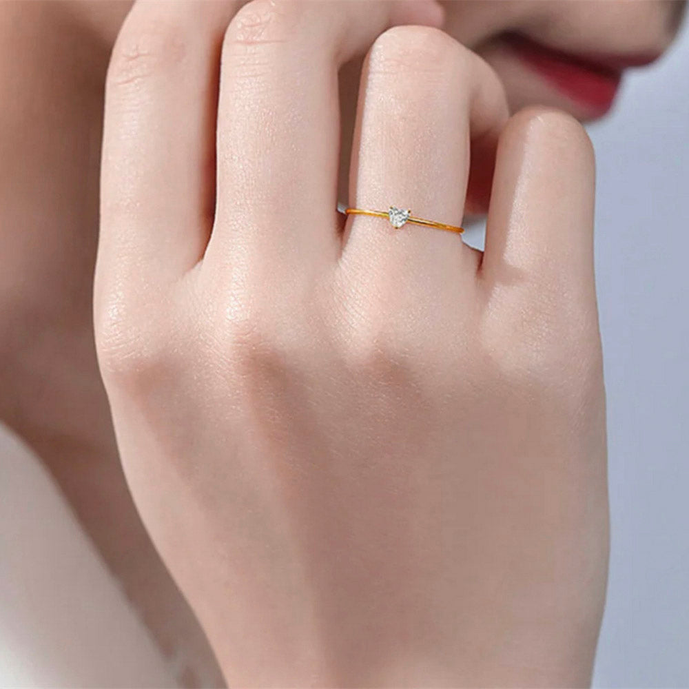Female Minimalist Slender 925 Sterling Silver Zirconia Heart Thin Ring
