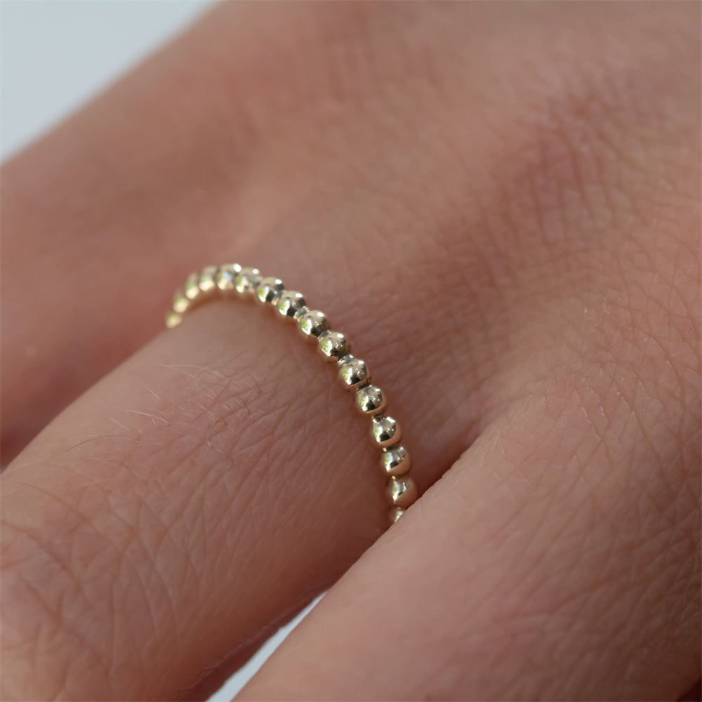 Minimalist 925 Sterling Silver Gold Beaded Thin Wedding Bridal Ring