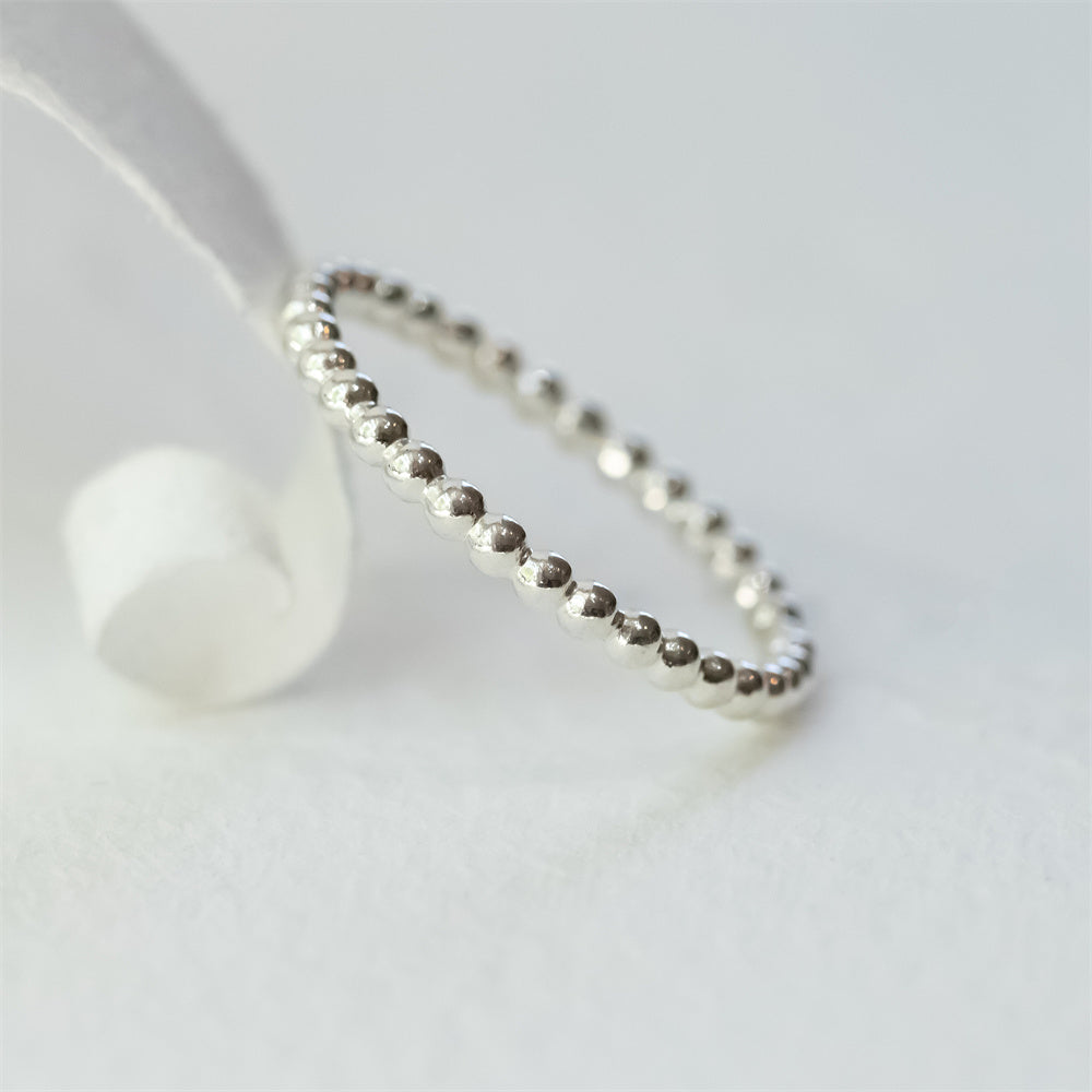 Minimalist 925 Sterling Silver Gold Beaded Thin Wedding Bridal Ring