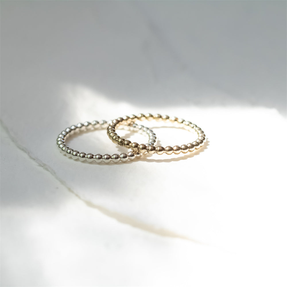 Minimalist 925 Sterling Silver Gold Beaded Thin Wedding Bridal Ring