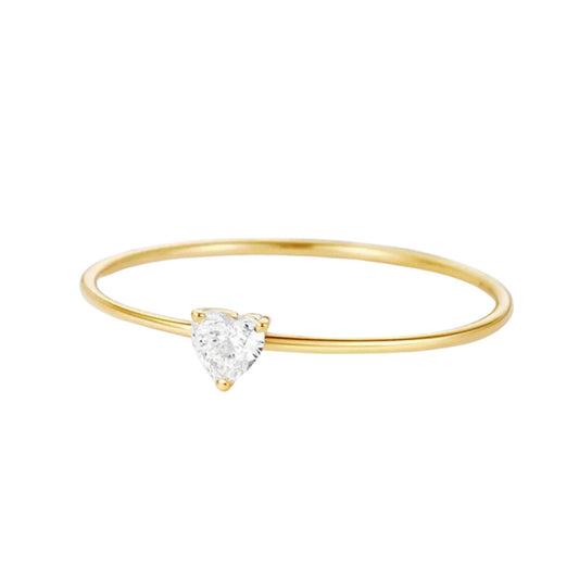 Female Minimalist Slender 925 Sterling Silver Zirconia Heart Thin Ring