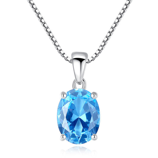 Luxury Jewelry Big Oval Blue Topaz Stone Pendant Sterling Silver Necklace
