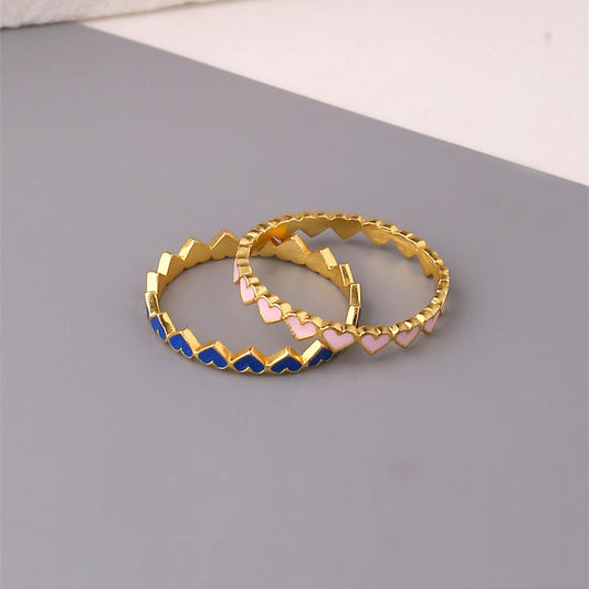Casual Stackable Cute Dainty Enamel Colorful Hearts S925 Silver Band Rings