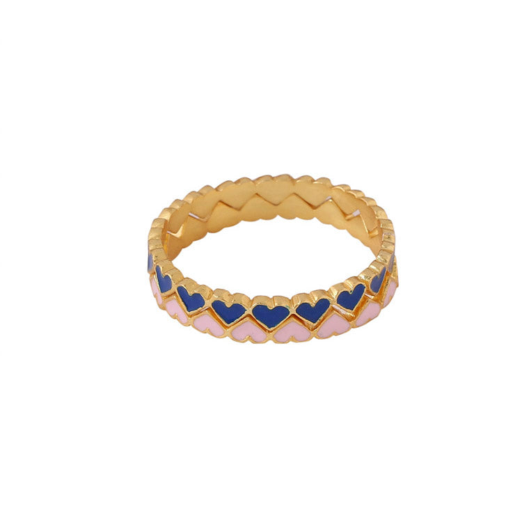 Casual Stackable Cute Dainty Enamel Colorful Hearts S925 Silver Band Rings