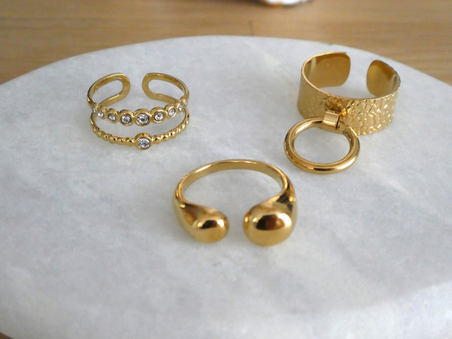 Luxury 3 Designs Resizeable Rhinestone Gold Stainless Steel Ring For Women