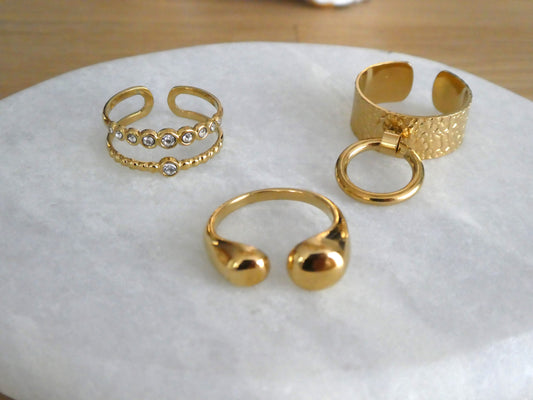 Luxury 3 Designs Resizeable Rhinestone Gold Stainless Steel Ring For Women